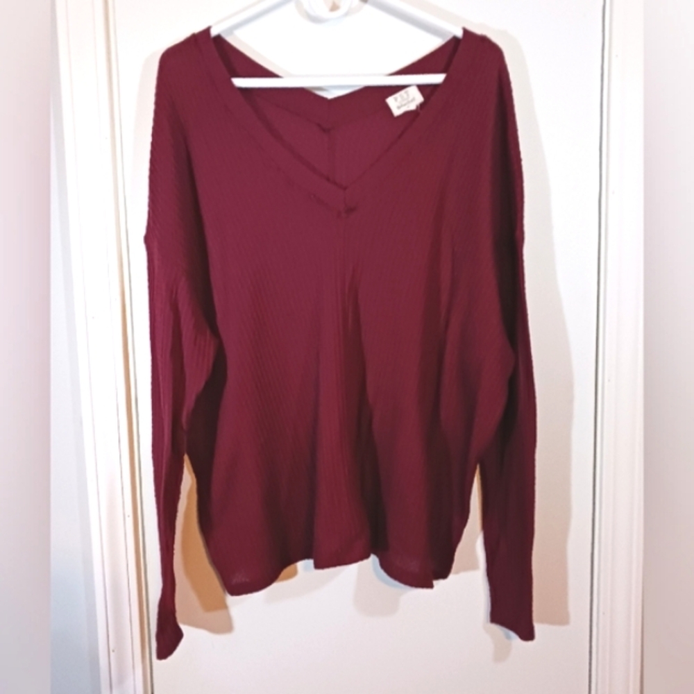 PST Los Angeles Oversized Waffle Weave Maroon Sweater